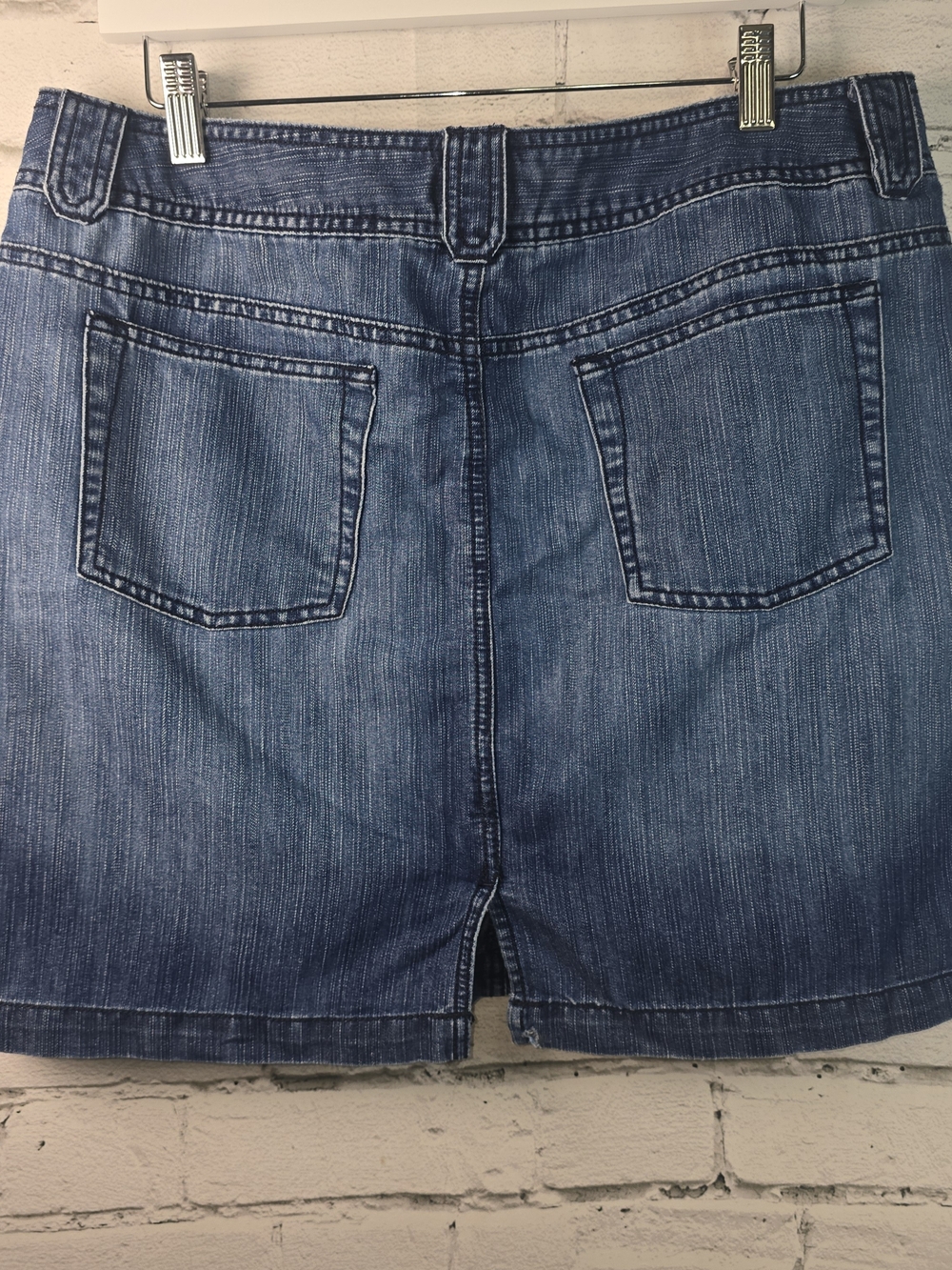 Y2K VINTAGE FADED GLORY DENIM MINI SKIRT LARGE FRONT PATCH POCKETS WOMENS 14 EUC - Picture 2 of 7